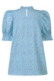 Frilled Puff Short Sleeves Floral Blouse