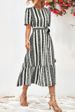Geometric Striped Maxi Dress With Sash