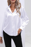 Plain Silky Open Button Long Sleeves Blouse Shirt