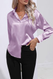 Plain Silky Open Button Long Sleeves Blouse Shirt