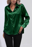 Plain Silky Open Button Long Sleeves Blouse Shirt