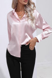 Plain Silky Open Button Long Sleeves Blouse Shirt