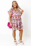 Multicolor Plus Size Floral Print Short Sleeve Ruffle Shift Dress