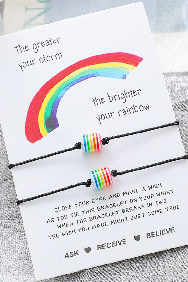 Rainbow Beads Cord Bracelet MOQ 5pcs