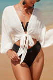 White Open Front Tie Kimono
