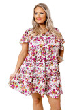 Multicolor Plus Size Floral Print Short Sleeve Ruffle Shift Dress