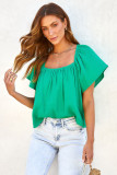 Green Wide Short Sleeve Smocked Back Babydoll Blouse