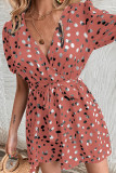 Wrap V Neck Spot Print Romper With Sash