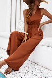 Plain V Neck Drawstring Sleeveless Jumpsuit