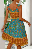 Print Contrast Sleeveless Ruffle Dress