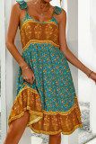 Print Contrast Sleeveless Ruffle Dress