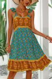 Print Contrast Sleeveless Ruffle Dress