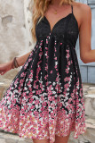 V Neck Lace Bust Backless Floral Dress