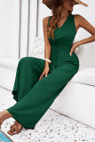 Plain V Neck Drawstring Sleeveless Jumpsuit