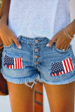 Patchwork Ripped Raw Hem Denim Shorts