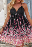 V Neck Lace Bust Backless Floral Dress