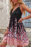 V Neck Lace Bust Backless Floral Dress