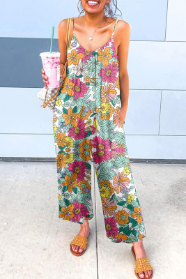Floral Print Spaghetti Strap Wide Leg Jumpsuit