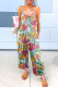 Floral Print Spaghetti Strap Wide Leg Jumpsuit