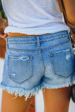 Patchwork Ripped Raw Hem Denim Shorts