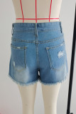 Patchwork Ripped Raw Hem Denim Shorts