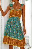 Print Contrast Sleeveless Ruffle Dress