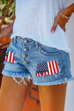 Patchwork Ripped Raw Hem Denim Shorts