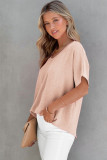 Pink Solid V Neck Short Sleeve Blouse