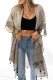 Khaki Printed Border Tassel Trim Slit Kimono