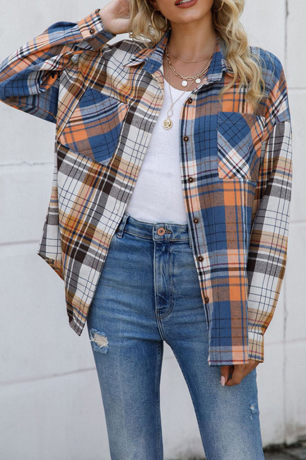 Button Up Pockets Plaid Shirt