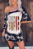 Black American Flag Bleached Graphic Print Oversized Tee