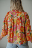 Orange Floral Print Frilled Long Puff Sleeve Blouse