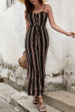 Stripes Spaghetti Button Up One Piece Jumpsuit