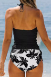 Coconut Tree Print Halter Ruched Tankini Set