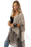 Khaki Printed Border Tassel Trim Slit Kimono