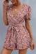 Floral Print V Neck Tie Waist Romper