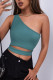 Turquoise One Shoulder Crop Tank Top