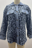 Leopard Print Corduroy Pockets Open Buttoned Jacket