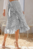 High Waist Split Printing Skirt Dress