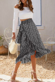 High Waist Split Printing Skirt Dress