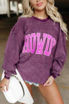 Purple Howdy Print Rib Sweatshirt