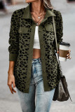 Leopard Print Corduroy Pockets Open Buttoned Jacket