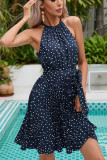Polka Dot Halter Smocked Dress