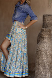High Waist Floral Stripes Splicing Skirt Dress