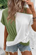 Green Asymmetric Colorblock Strappy Cold Shoulder Twist Hem Top
