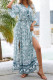 V Neck Half Sleeves Floral Split Dress