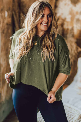 Green Plus Size Ripped Half Sleeve Blouse