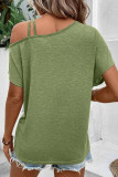 Green Asymmetric Colorblock Strappy Cold Shoulder Twist Hem Top