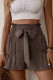 Brown Smocked Waist Waist Tie Shorts