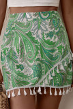 Green Paisley Print Fringe Skort